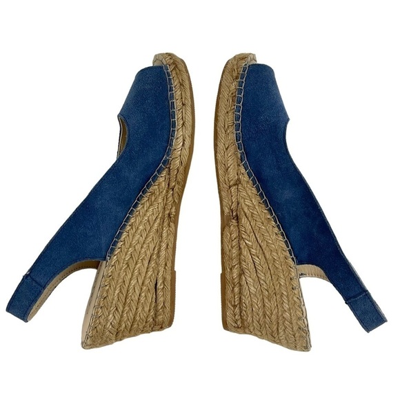 FABIOLAS PEEP TOE BLUE LEATHER SLINGBACK JUTE WRAPPED WEDGE ESPADRILLE SANDAL - Picture 5 of 12